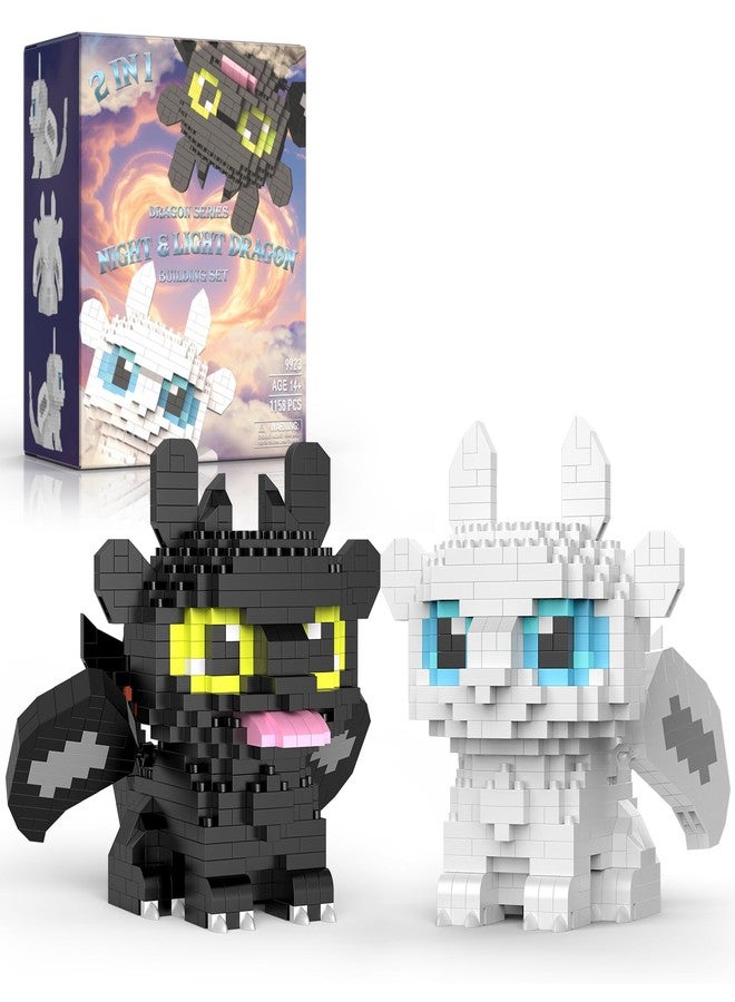 IBLOTIME Micro Dragon Building Set, 1158 PCS Fantasy Black and White Dragons, Creative Micro Bricks Kit with Movable Wings, Birthday - Image 1